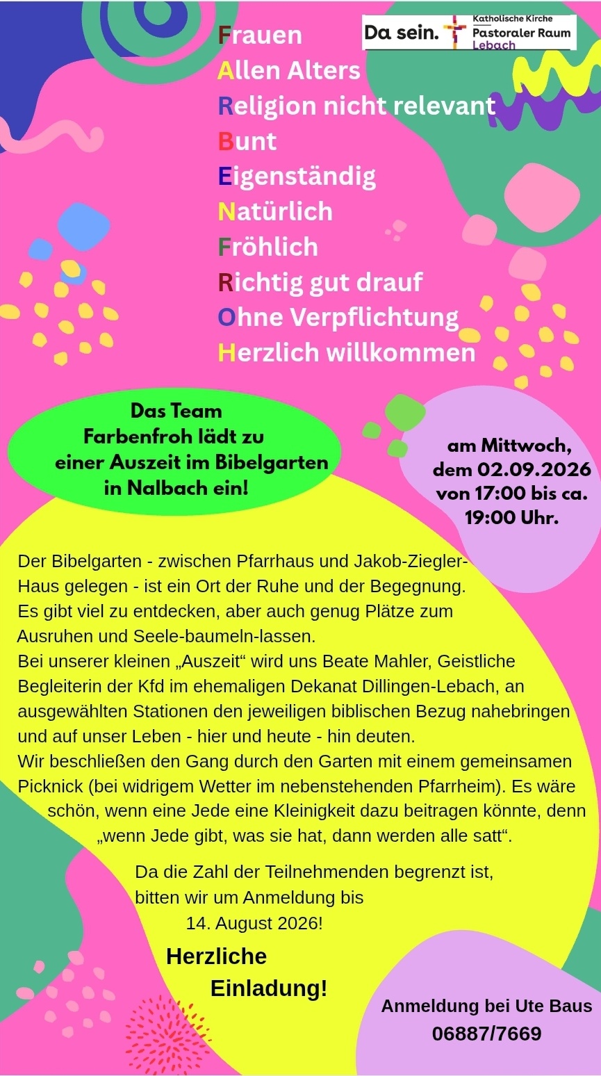 Team FARBENFROH lädt zum Besuch in den Bibelgarten eincc