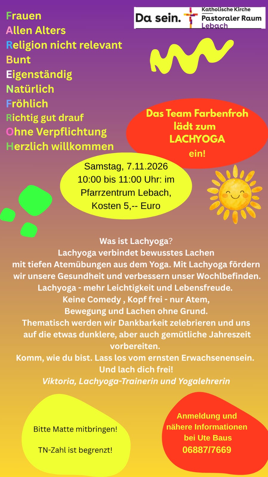 Einladung Lachyoga Das Team Farbenfroh lädt zum Lachyoga ein
