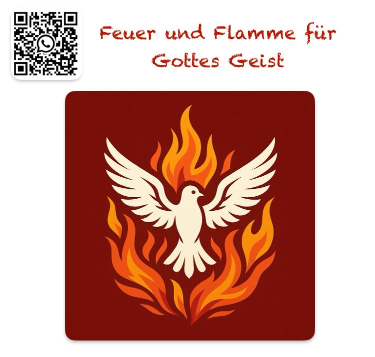 Eine gezeichnete Taube in einer Feuerflamme.
