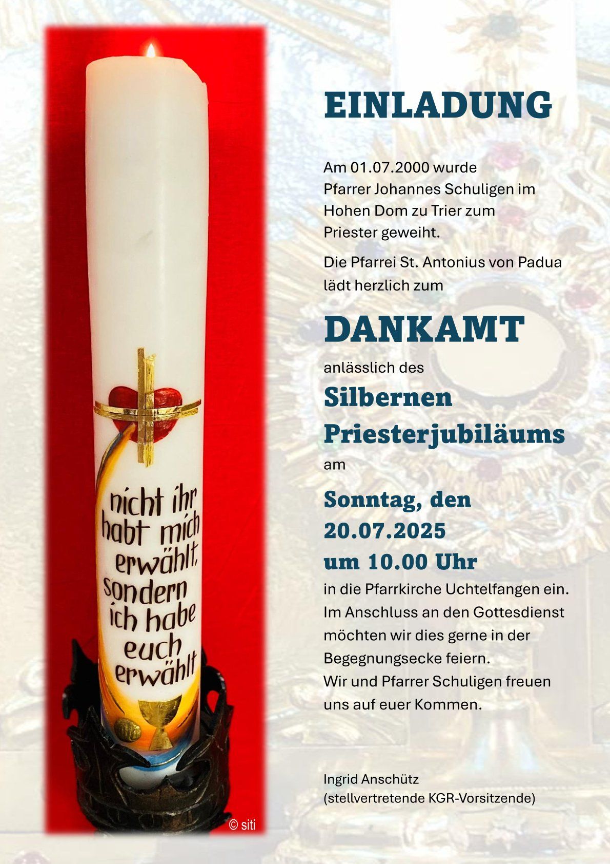 Plakat Einladung Silbernes Priesterjubiläum Pfr. Schuligen