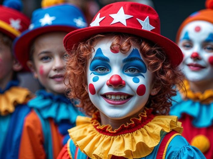 Kinder in Clown-Kostümen