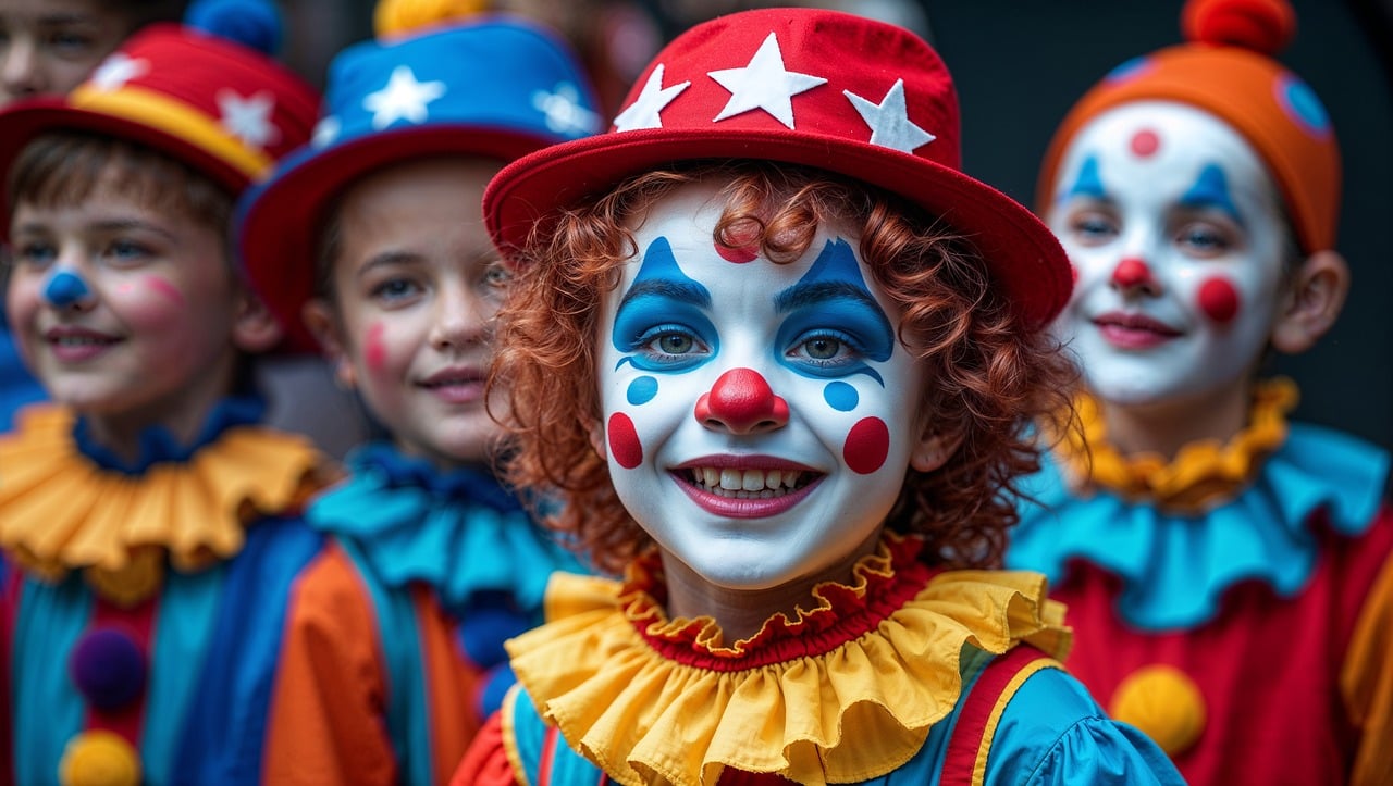 Kinder in Clown-Kostümen